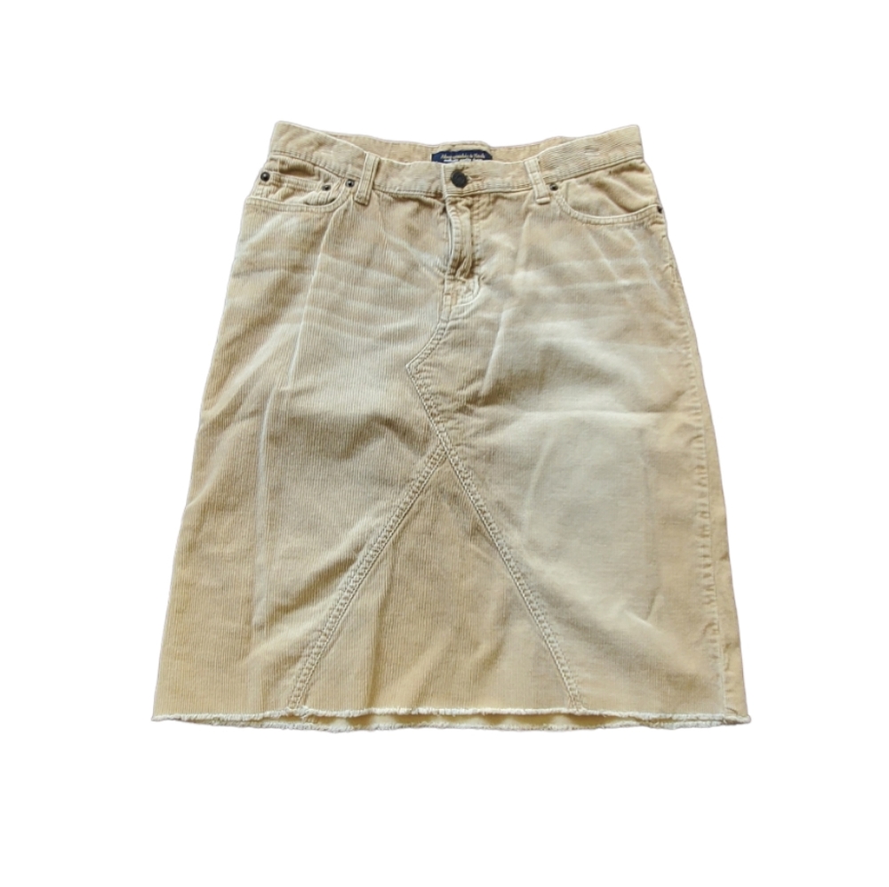 Abercrombie and Fitch Tan Corduroy Fringe Raw Hem Whiskered Khaki Skirt …